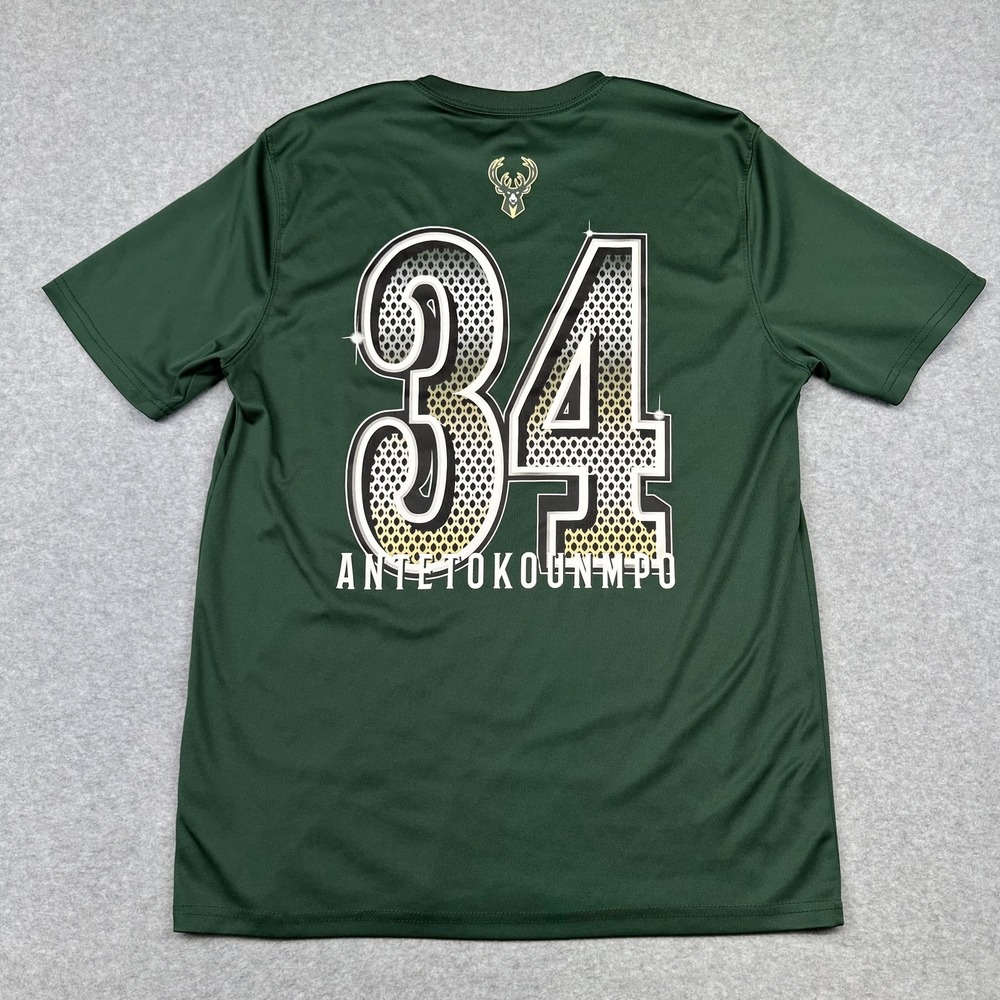 Milwaukee Bucks Shirt Mens Large Green NBA Basketball Antetokounmpo 34 Polyester